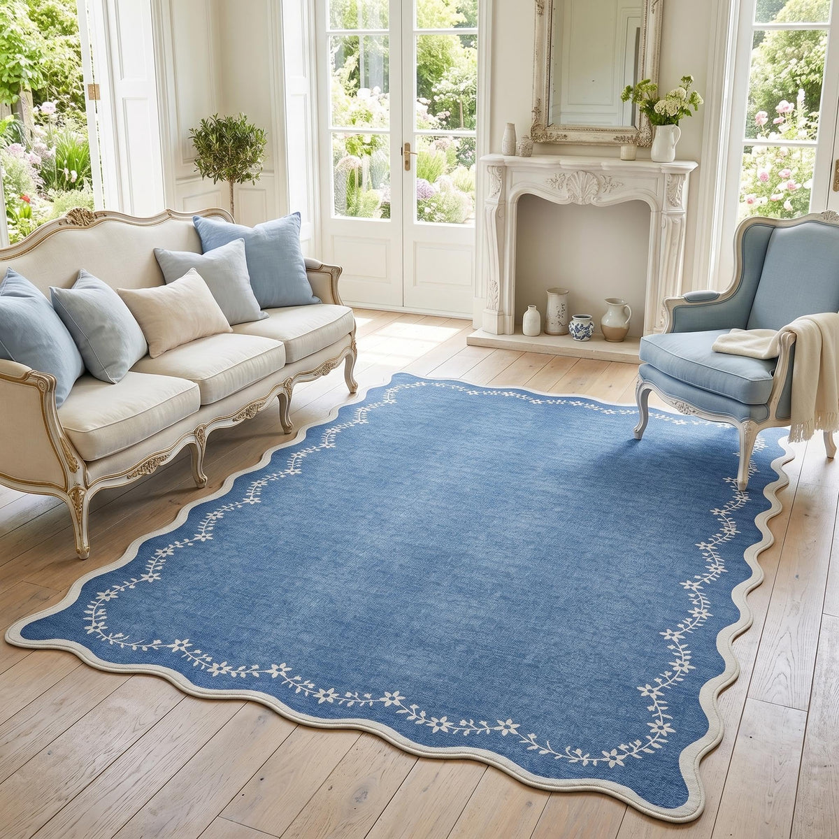 GarveeHome 3x5 Scalloped Washable Area Rug Non Slip Bedroom Entryway Rug