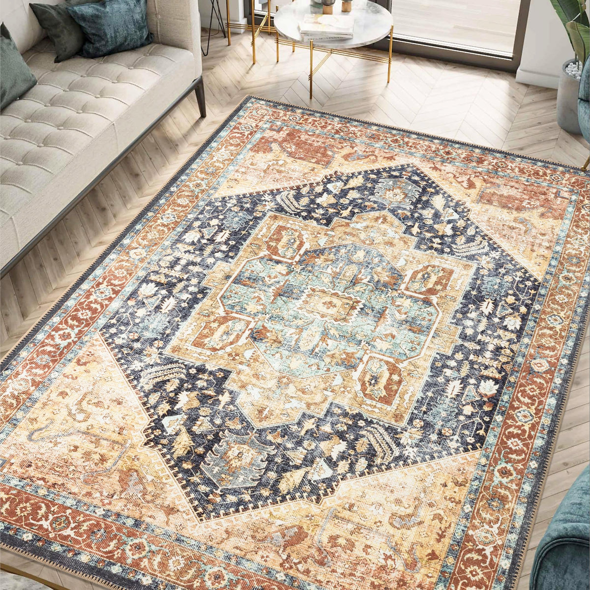 Keen Home Design Vintage Washable Entryway Rug, Non-Slip Low Pile, 2x3