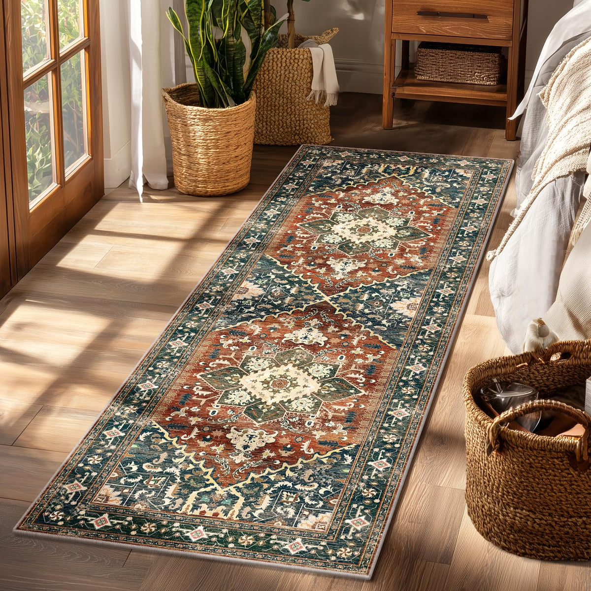 Yamaziot Washable Runner Rug, 2x8 Non-Slip Boho Vintage Hallway Kitchen Rug