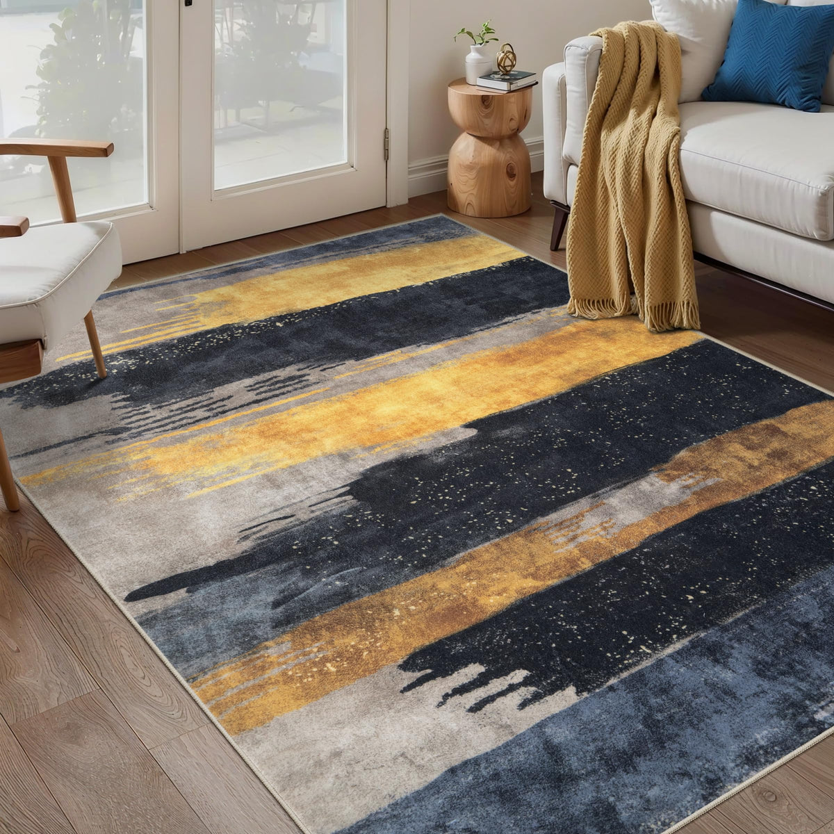 Ciicool Washable Area Rug 2x3 Entryway Rug, Modern Abstract Entry Mat Navy