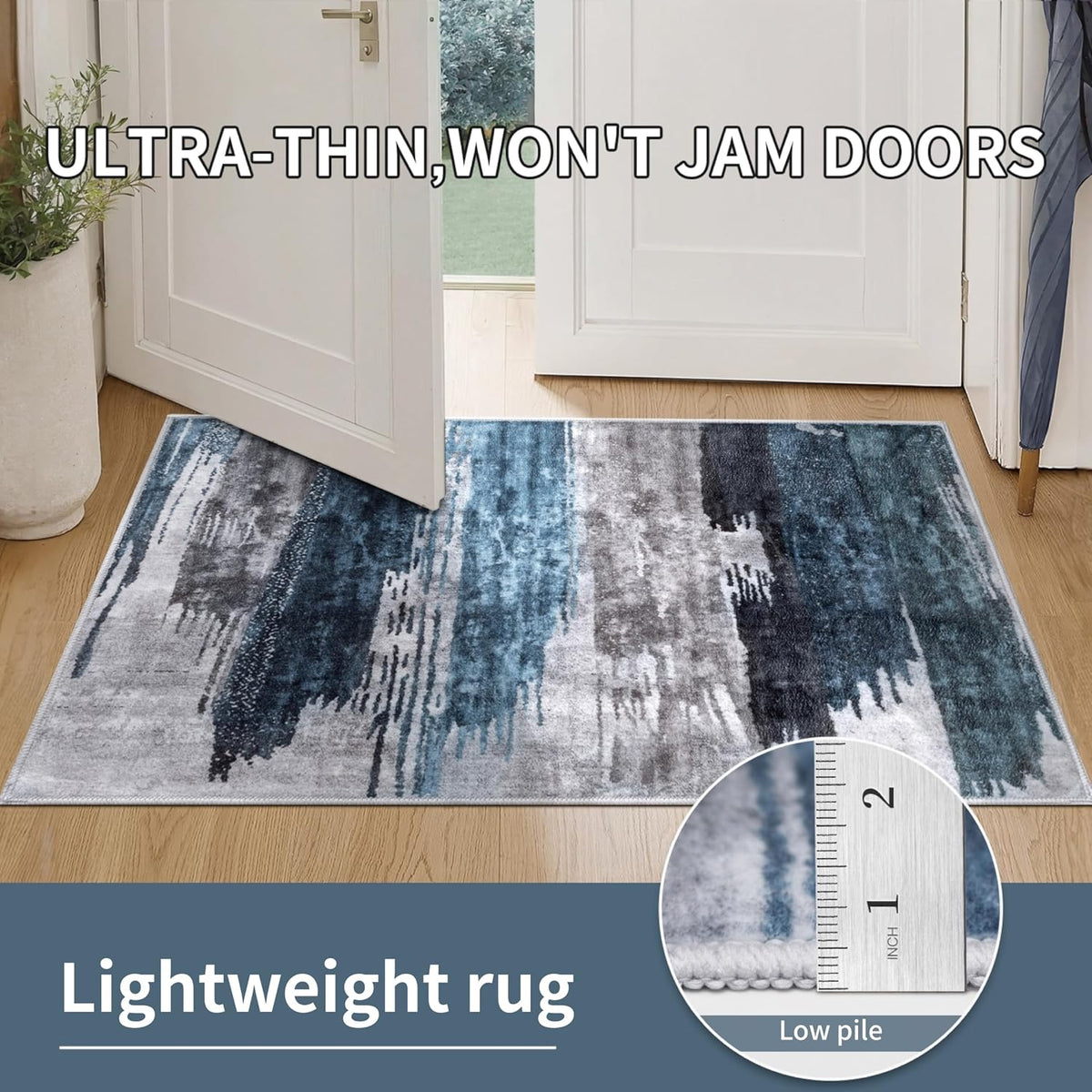 Ciicool Washable Area Rug 2x3 Entryway Rug, Modern Abstract Entry Mat Navy