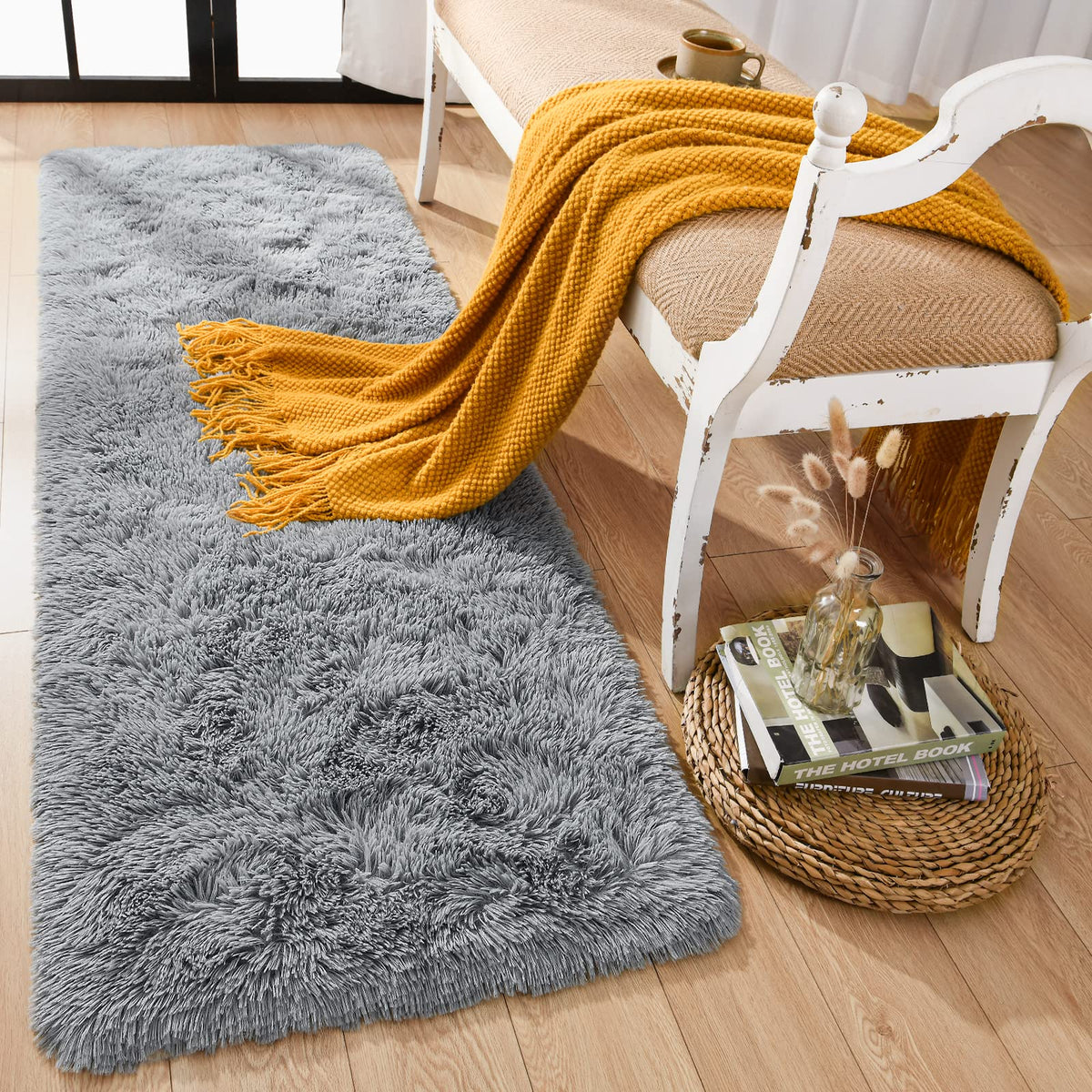 Runner Rug for Bedroom, 2x6 Soft Shag Fluffy Area Rugs for Girls Boy's Room, Plush Shaggy Carpet with Non-Slip Bottom for Living Room Dorm, Olive Green
