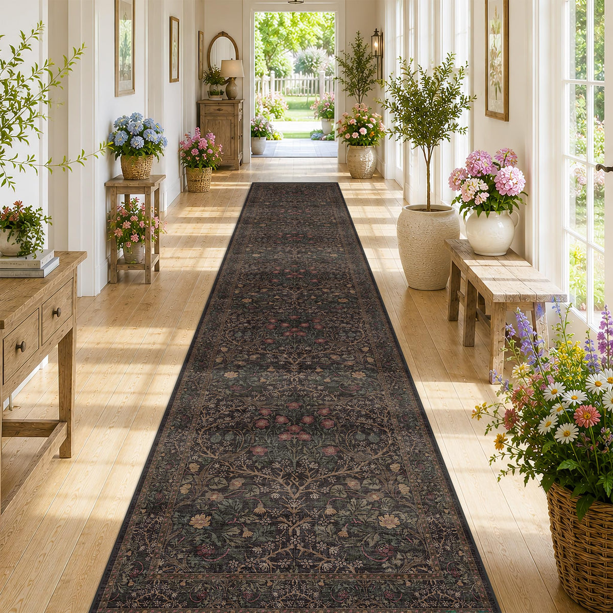 Washable Plum Purple Runner Rug 2x6 - Boho Rug Runner for Bathroom, Kitchen, Indoor Entryway, Low Pile Violet Carpet for Bedroom Bedside, Laundry Room, Hallway Mats for Floor, Stain Resistant