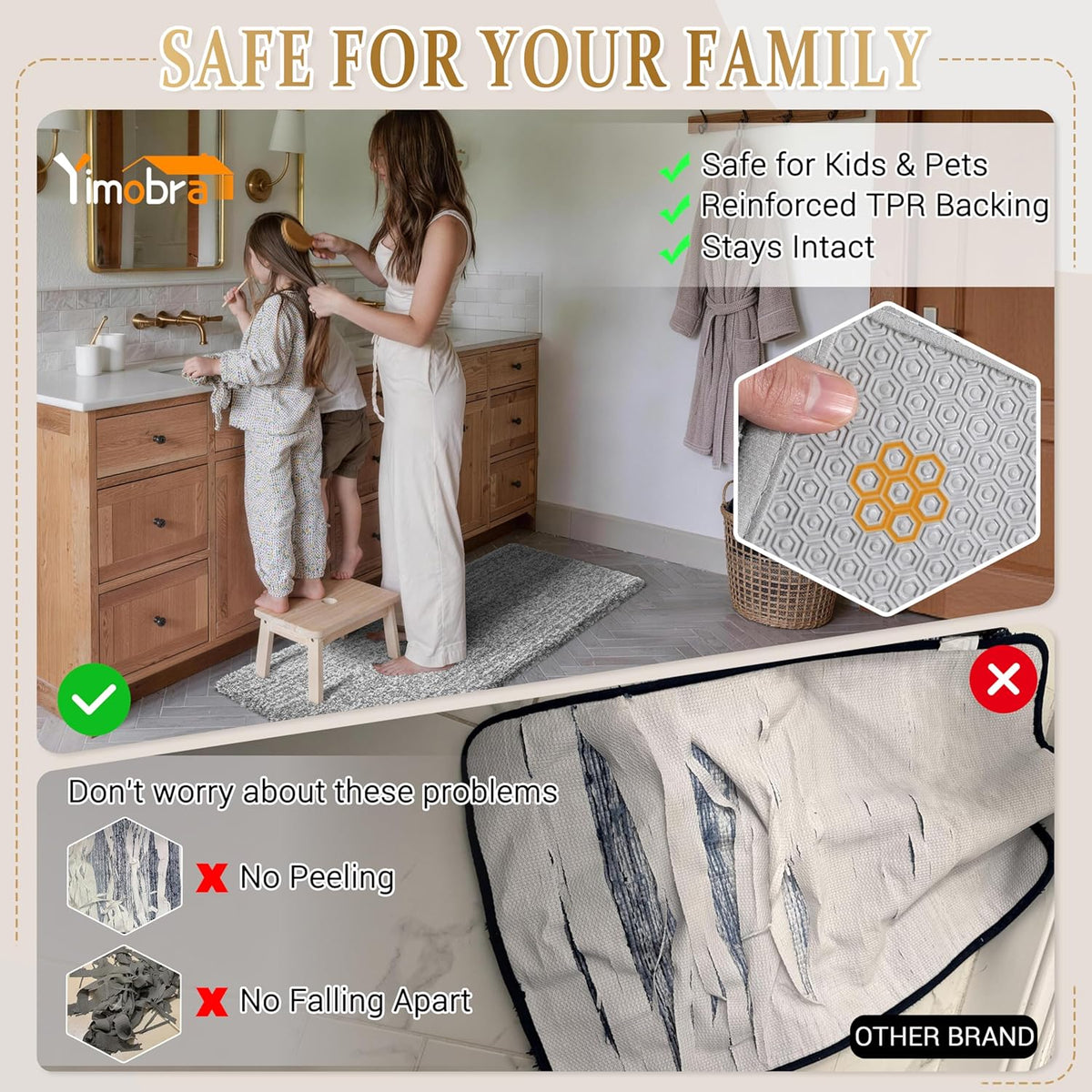 Yimobra Bathroom Rugs Non Slip Washable 32X20, Ultra Soft and Water Absorbent Bath Mats, Plush Fluffy Shower Mat Outside, Microfiber Thick Matts for Bathroom Floor/Tub, Light Gray and White