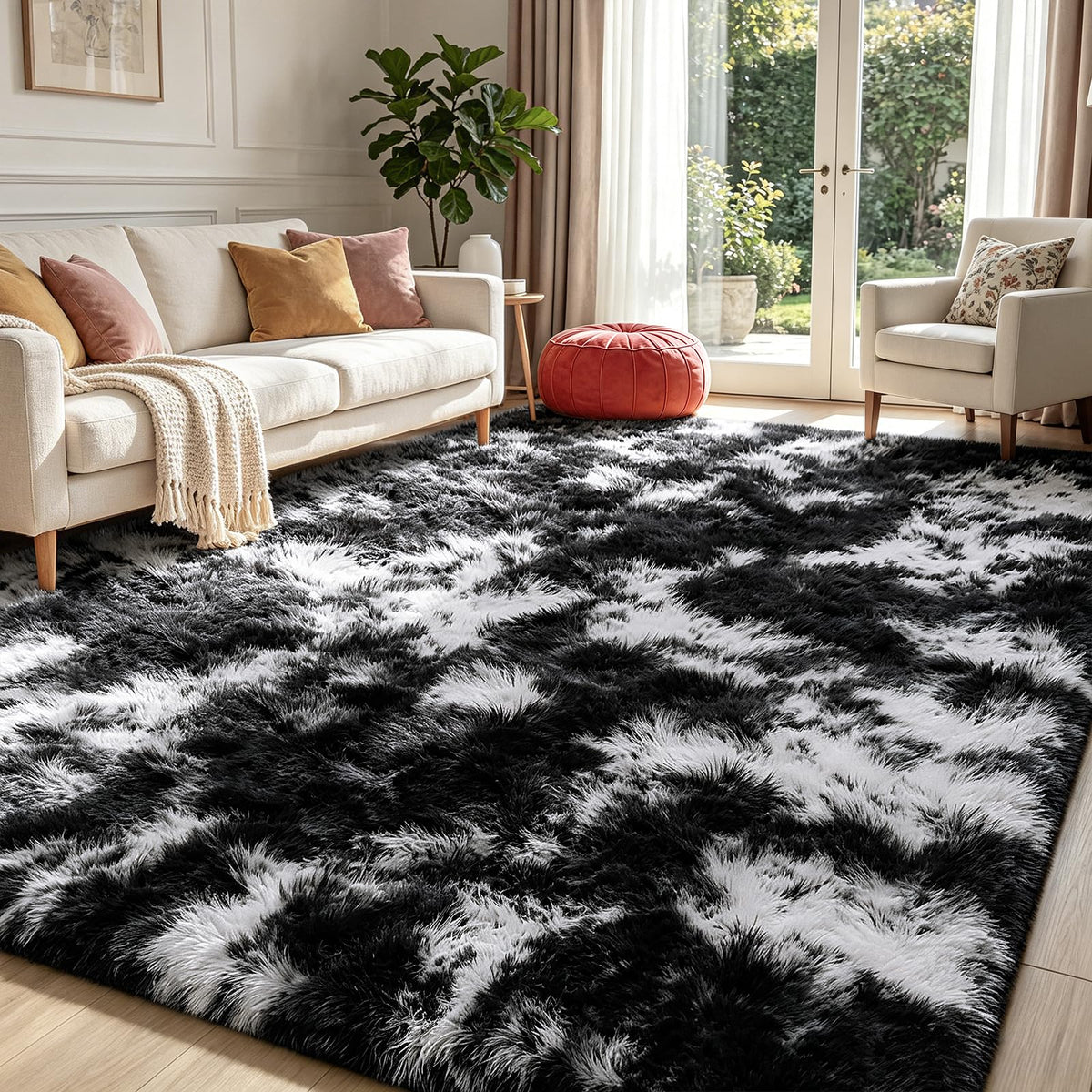 Beige 2x4 Area Rugs for Bedroom, Fluffy Shag Rug Small Rug Bedside Carpet
