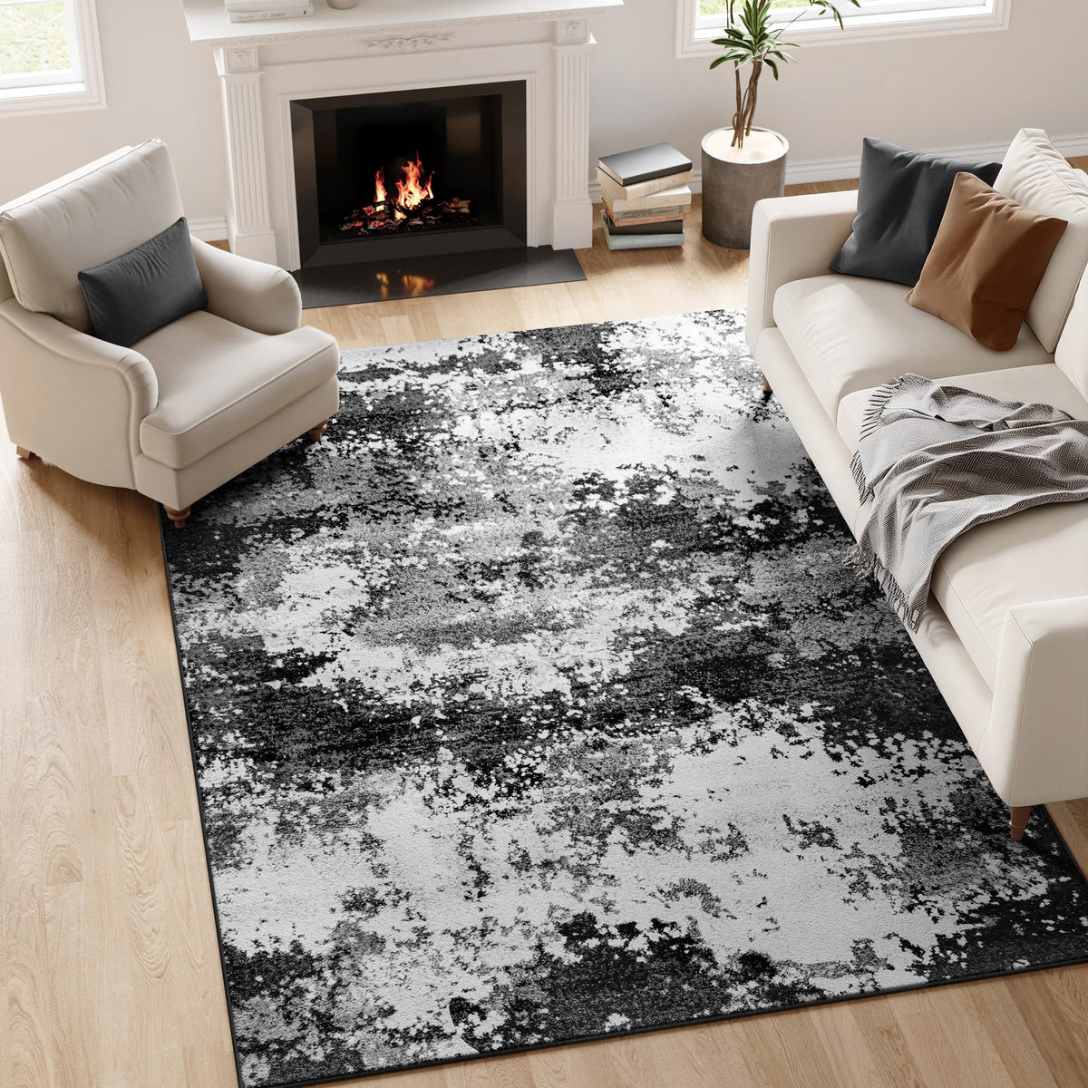 Entryway Rug 2x3 Grey Door Mat Indoor Entrance 24x36, Washable Small Throw Rugs for Kitchen Floor, Entry, Front Door, Bedroom Bedside, Non-Slip Low Pile Stain & Fade Resistant, Abstract Gray