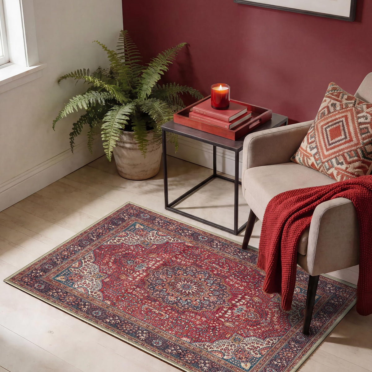 Keen Home Design Vintage Washable Entryway Rug, Non-Slip Low Pile, 2x3