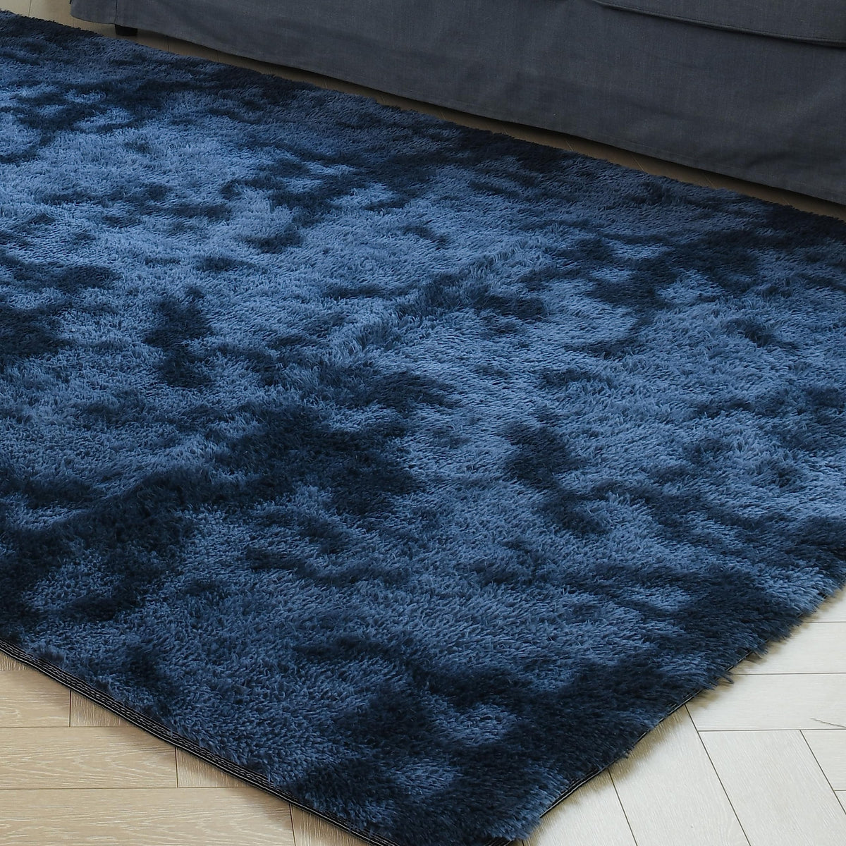duduta Navy Blue Fluffy Plush Runner Rugs 2x6 ft Tie Dye Rectangle Shag Rug