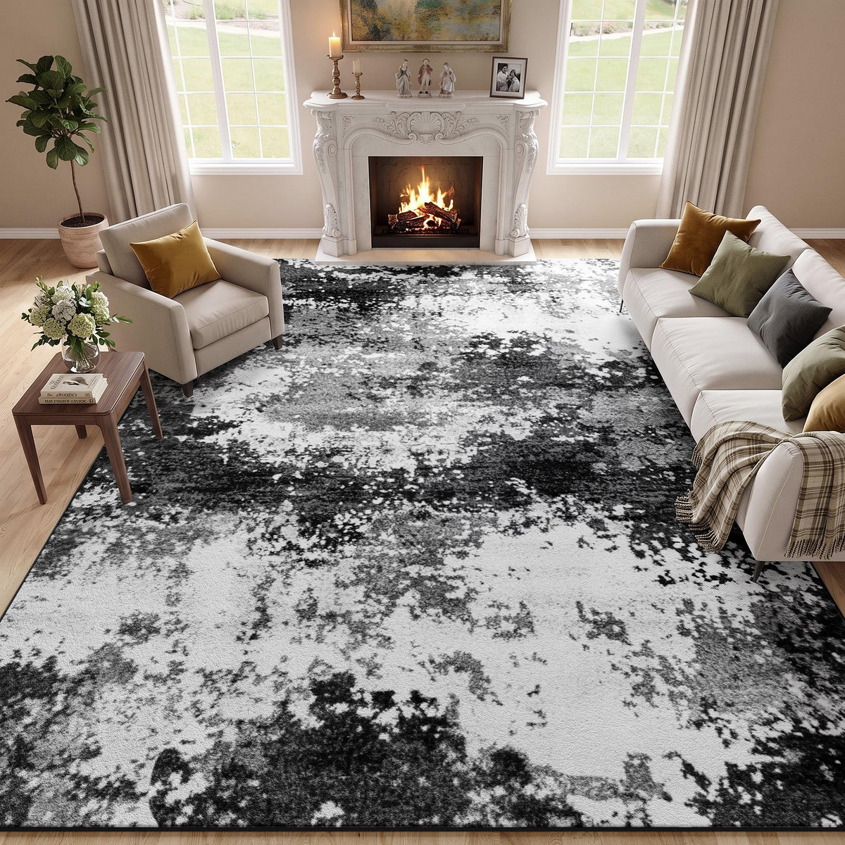 Entryway Rug 2x3 Grey Door Mat Indoor Entrance 24x36, Washable Small Throw Rugs for Kitchen Floor, Entry, Front Door, Bedroom Bedside, Non-Slip Low Pile Stain & Fade Resistant, Abstract Gray