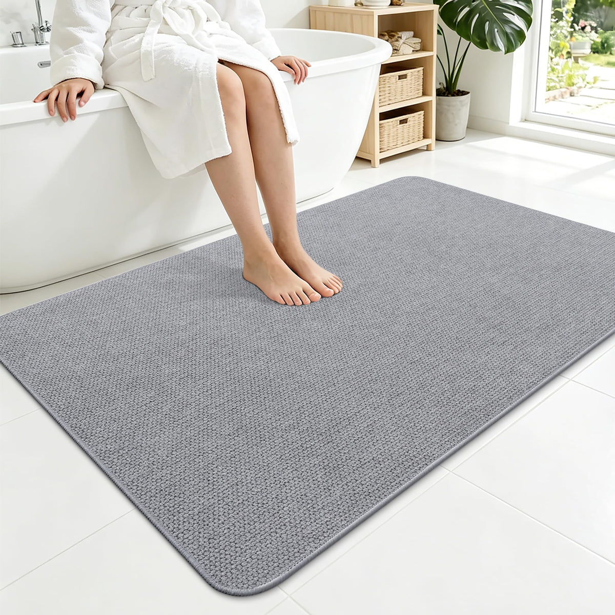 Smiry Ultra Thin Bath Mat 30X20, Non Slip Rubber Washable Bathroom Rugs