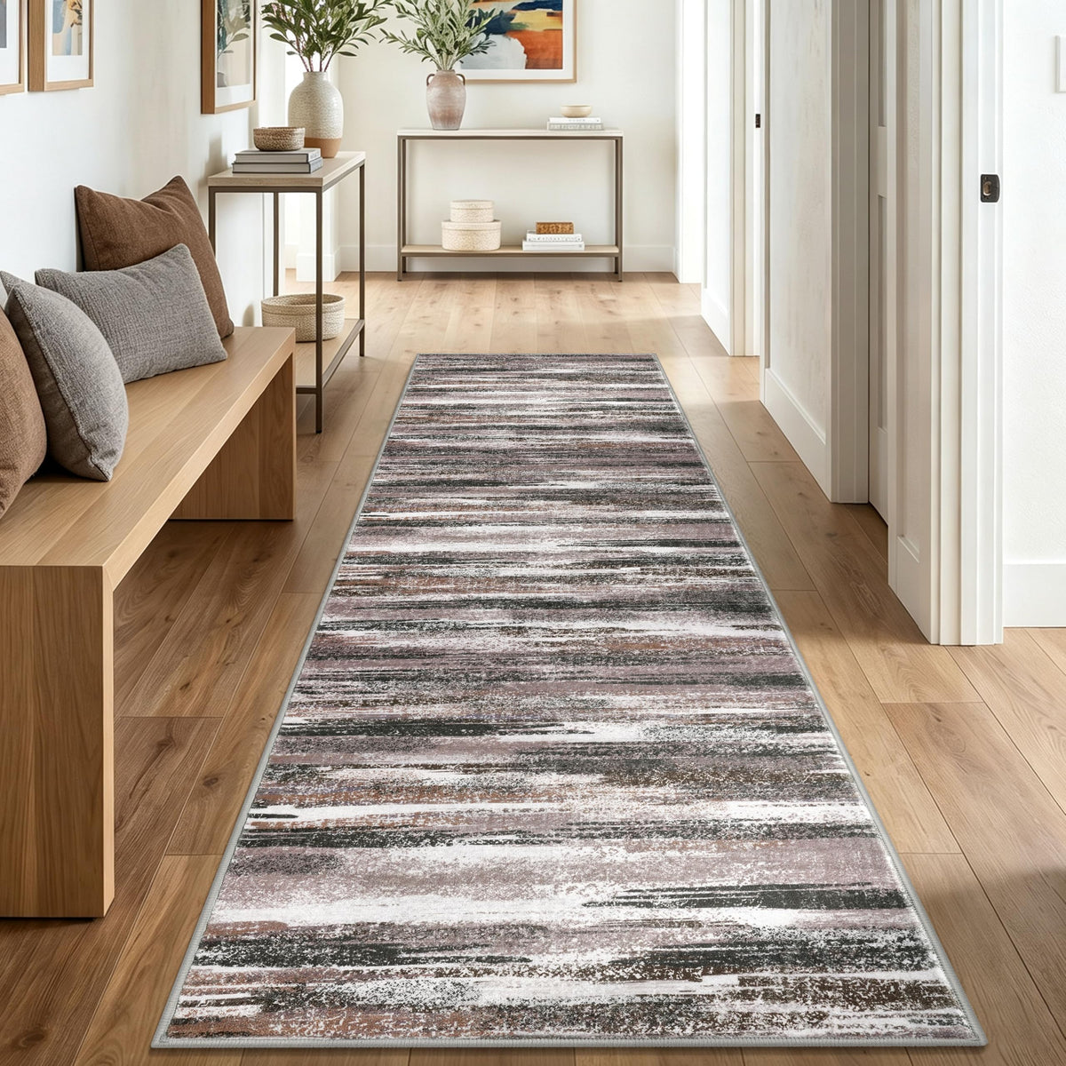 Lansny Abstract Washable 2x6 Runner Rug Non Slip Runners for Hallway