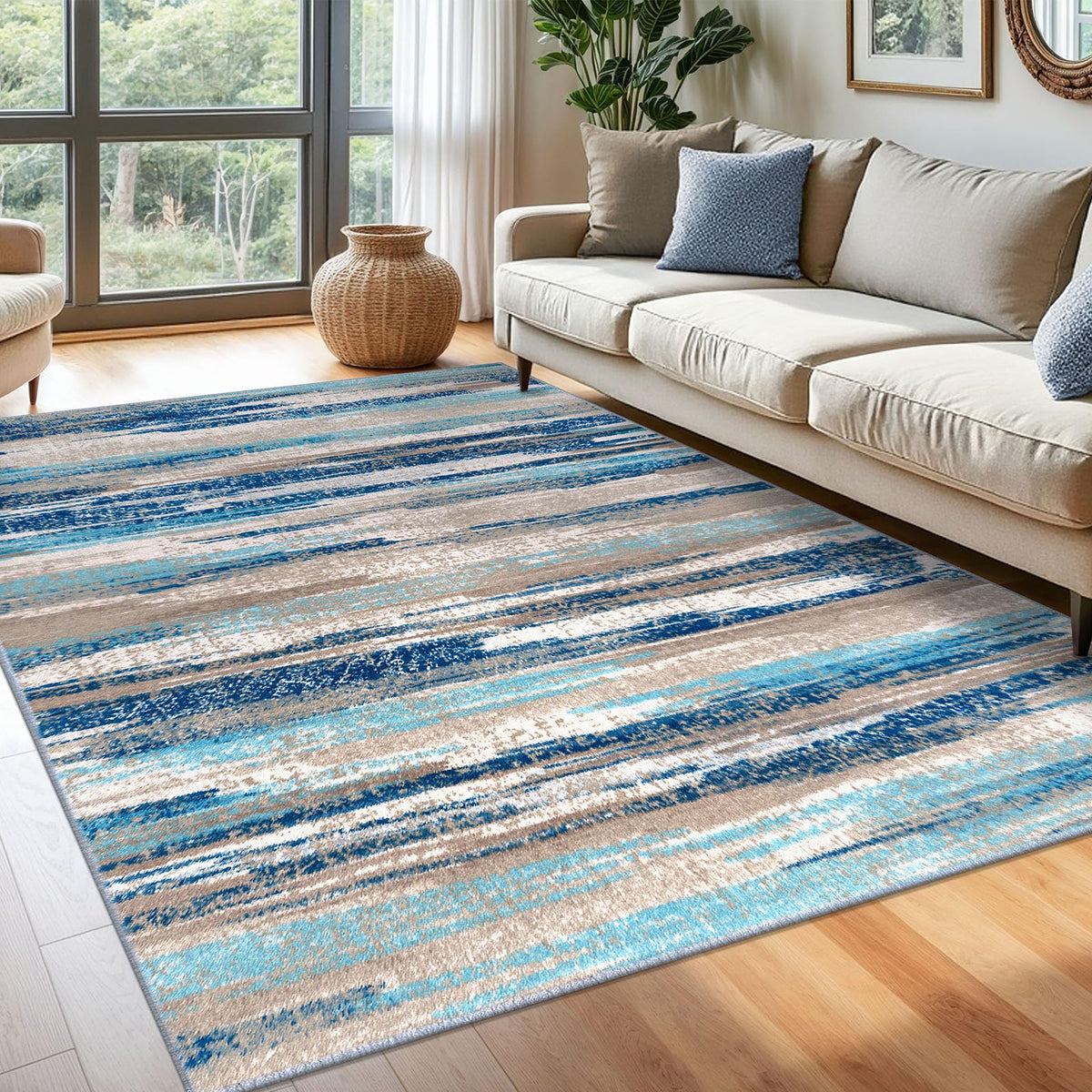 Lansny Abstract Washable 2x6 Runner Rug Non Slip Runners for Hallway