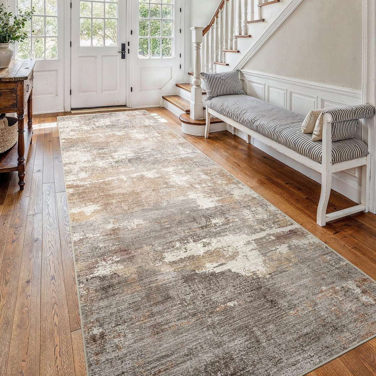 2x5 Runner Rug Washable Moroccan: Non Slip Kitchen Long Floor Mat Beige