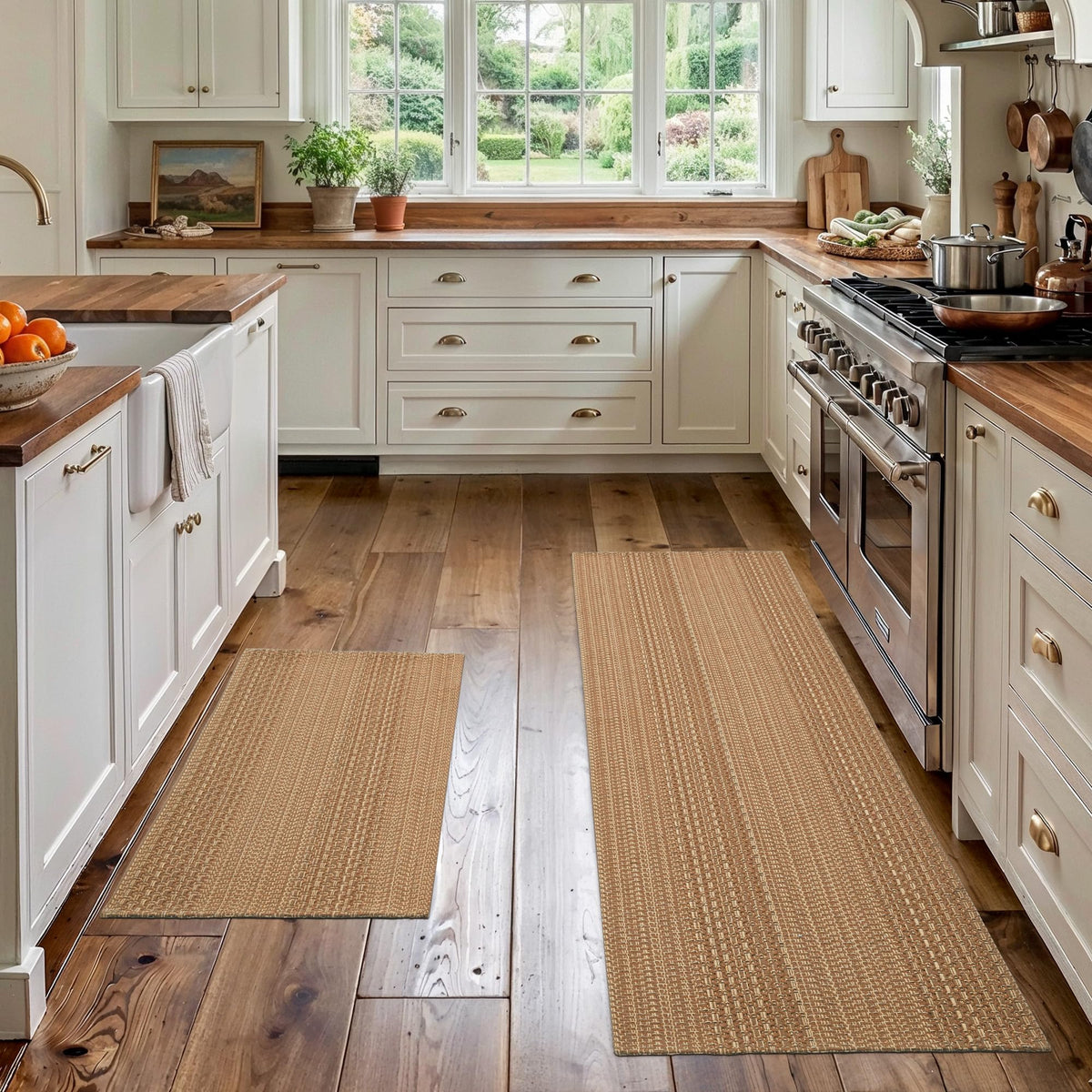 MatEssenz 2x3 Textured Washable Entry Rug, Natural Woven Low-Profile Door Mat with Non-Slip TPR Backing, Brown, for Entryway, Kitchen, Laundry Room