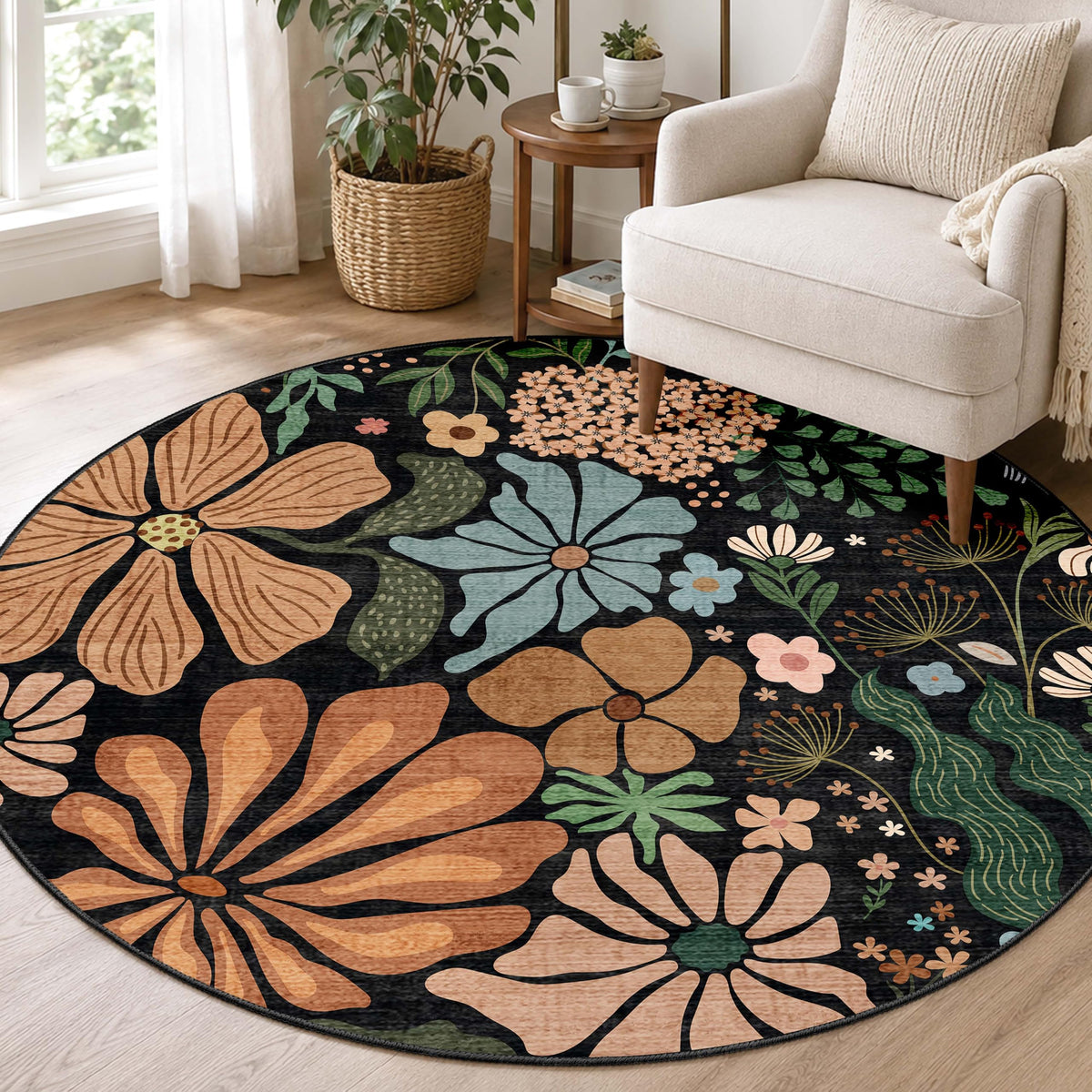 MUJOO Pink Washable 2x6 Runner Rugs Floral Area Rugs Non Slip Low-Pile