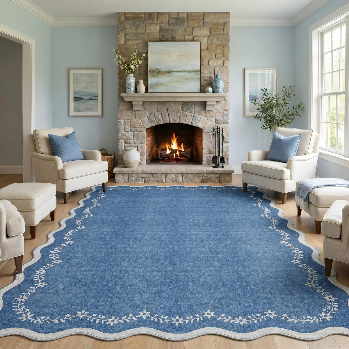 GarveeHome 3x5 Scalloped Washable Area Rug Non Slip Bedroom Entryway Rug