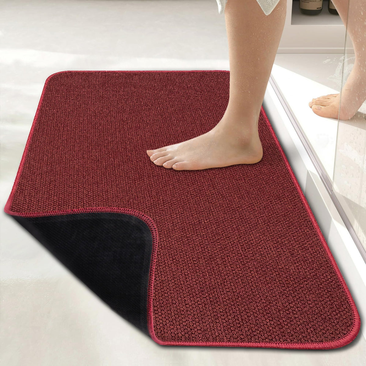 Bath Mat,Ultra Thin Bathroom Rugs,Rubber Bath Mats for Bathroom,No Slip Bath Rugs,Quick Dry,Machine Washable,Low Pile,Absorbent,Shower Outside,Sink,Home Decor Accessories.Grey,1'5"x2'3"(17x27Inch)