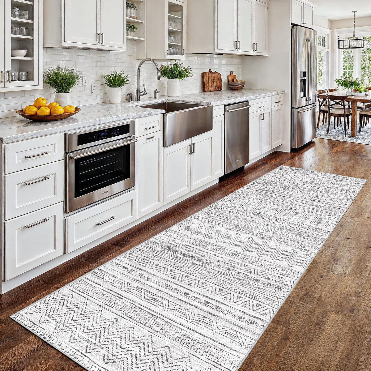 2x5 Runner Rug Washable Moroccan: Non Slip Kitchen Long Floor Mat Beige