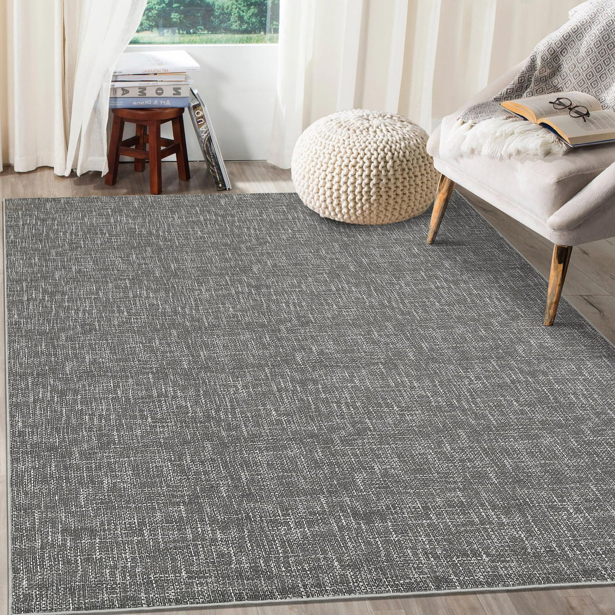 RUGSREAL Small Area Rug 2x3 Entryway Mat with Rubber Backing Stain Resistant Throw Carpet Modern Solid Color Bath Mat Contempowary Washable Rug for Living Room Bedroom Dining Room Kitchen, Beige 2x3