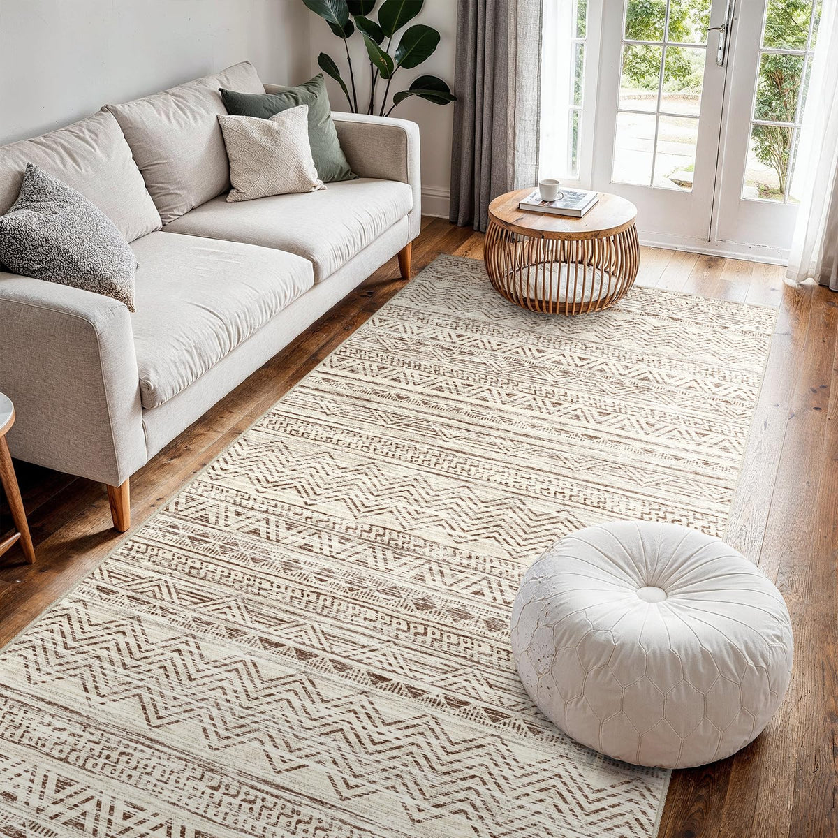 2x5 Runner Rug Washable Moroccan: Non Slip Kitchen Long Floor Mat Beige