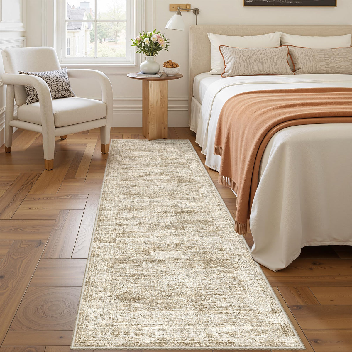 2x8 Runner Rug Non Slip,Washable Hallway Runner Rug,Beige