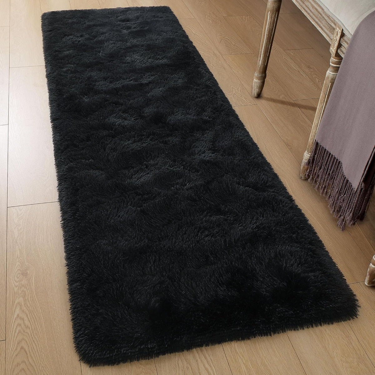 Tepook Black Soft Runner Rugs for Bedroom 2x6 ft with Rubber Backing