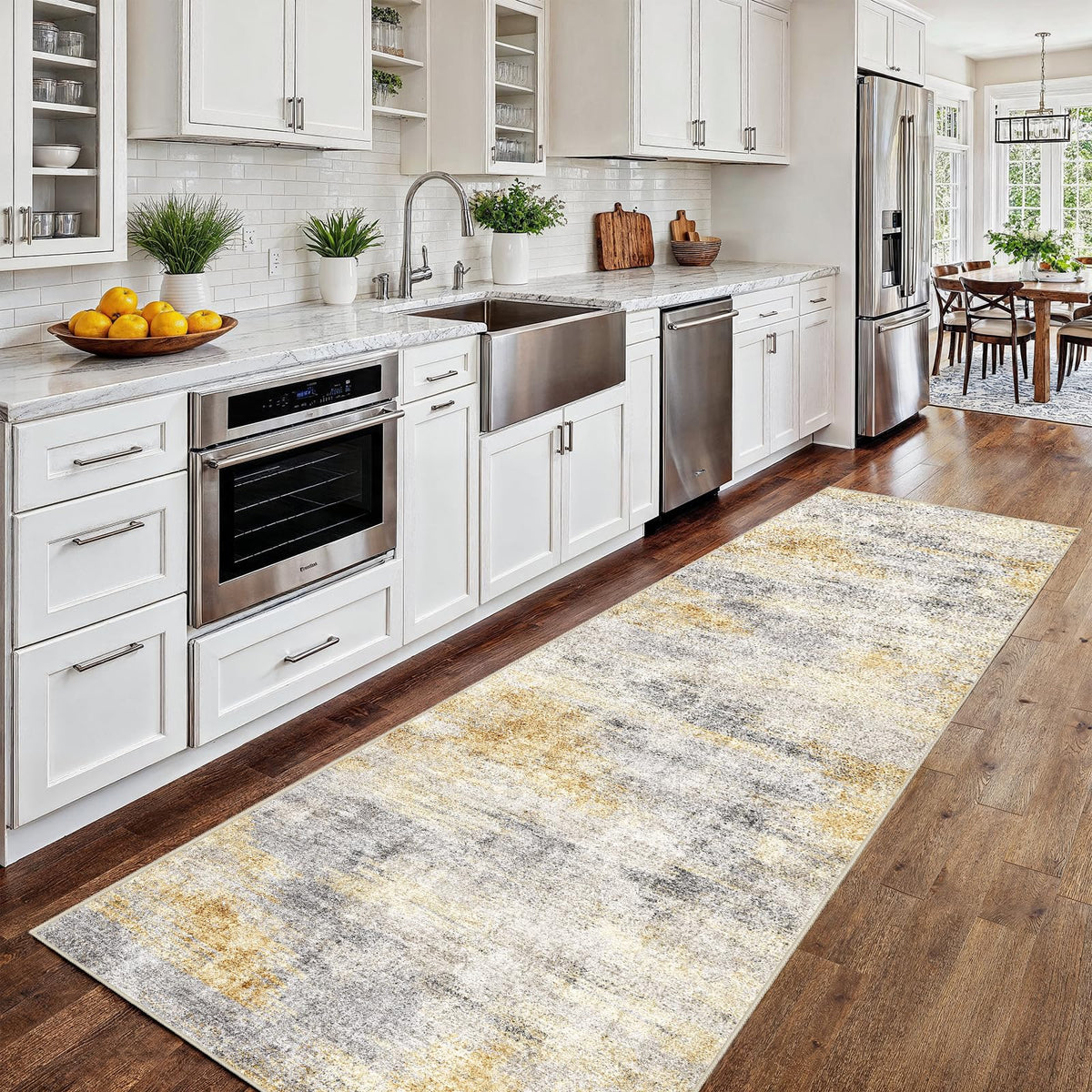 2x5 Runner Rug Washable Moroccan: Non Slip Kitchen Long Floor Mat Beige