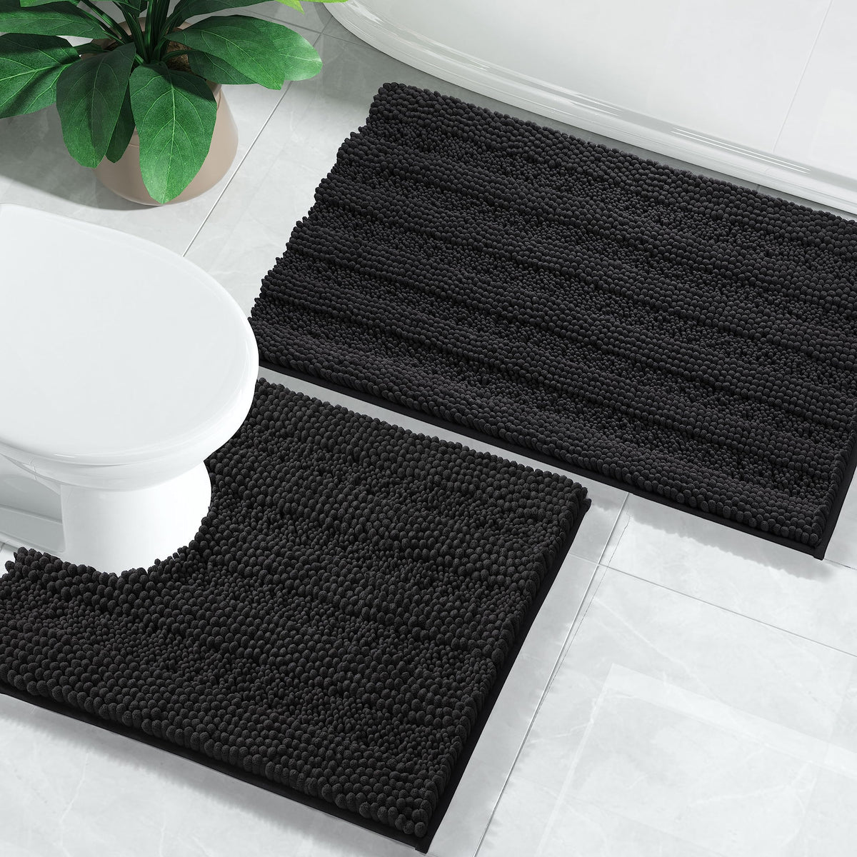 Yimobra Bathroom Rug Set 2 Piece, Absorbent Bath Mat Set, 32x20+24x17, Gray