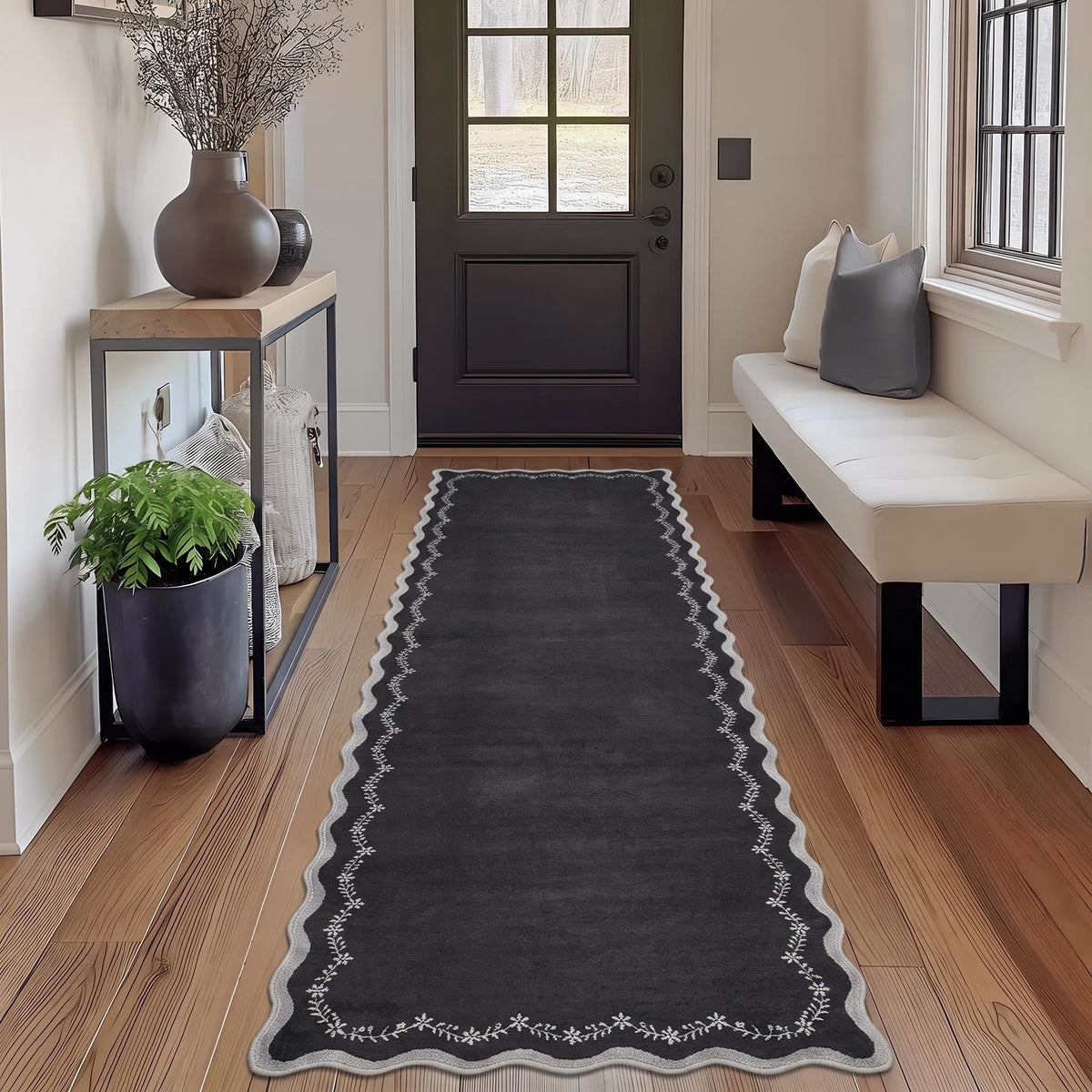 GarveeHome 3x5 Scalloped Washable Area Rug Non Slip Bedroom Entryway Rug