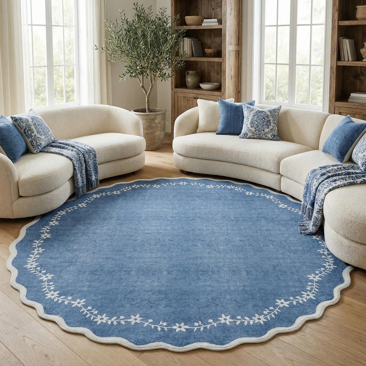 GarveeHome 3x5 Scalloped Washable Area Rug Non Slip Bedroom Entryway Rug
