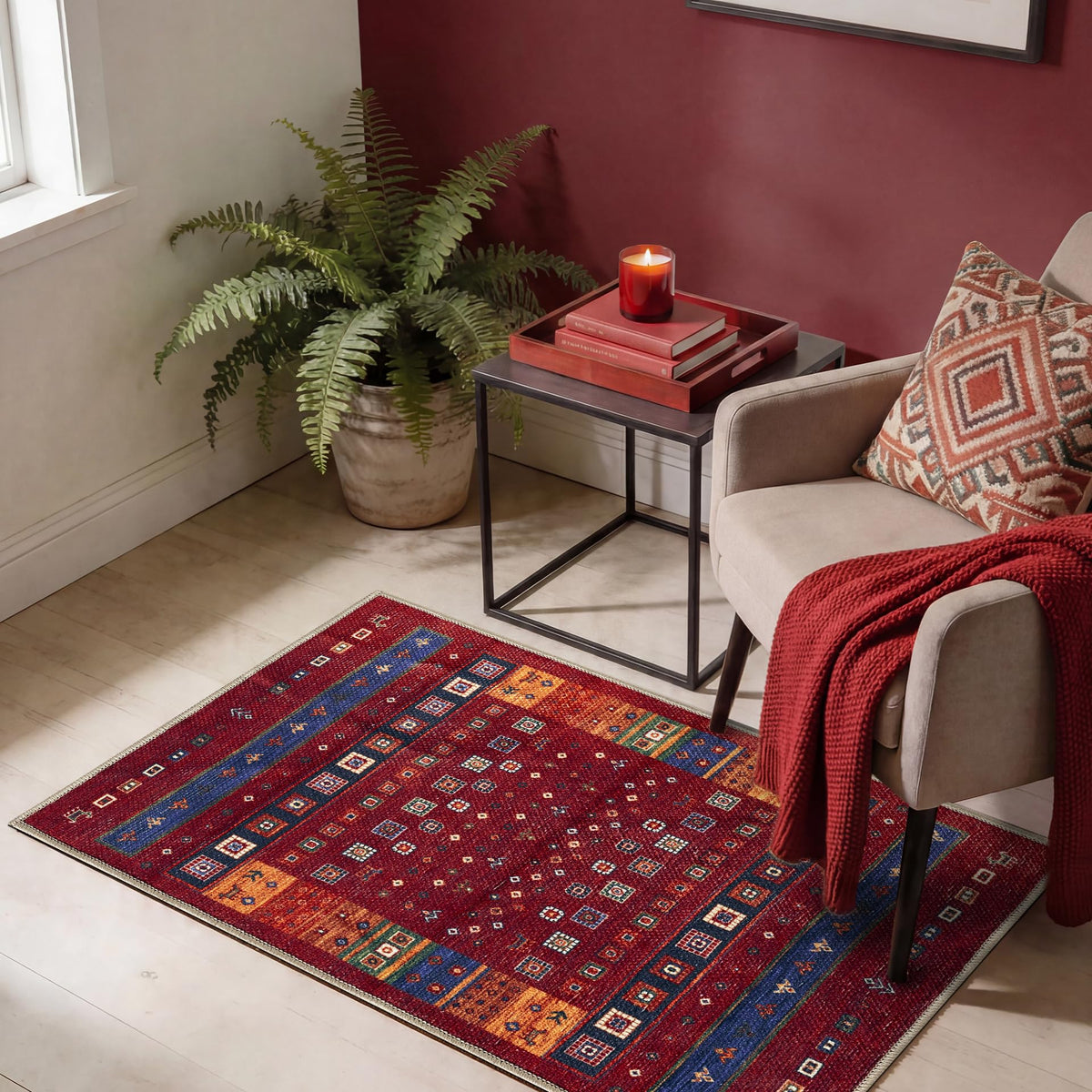 Keen Home Design Vintage Washable Entryway Rug, Non-Slip Low Pile, 2x3