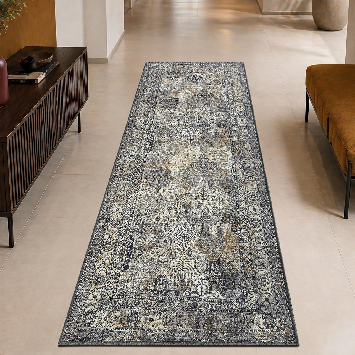 Keen Home Design Vintage Washable Entryway Rug, Non-Slip Low Pile, 2x3