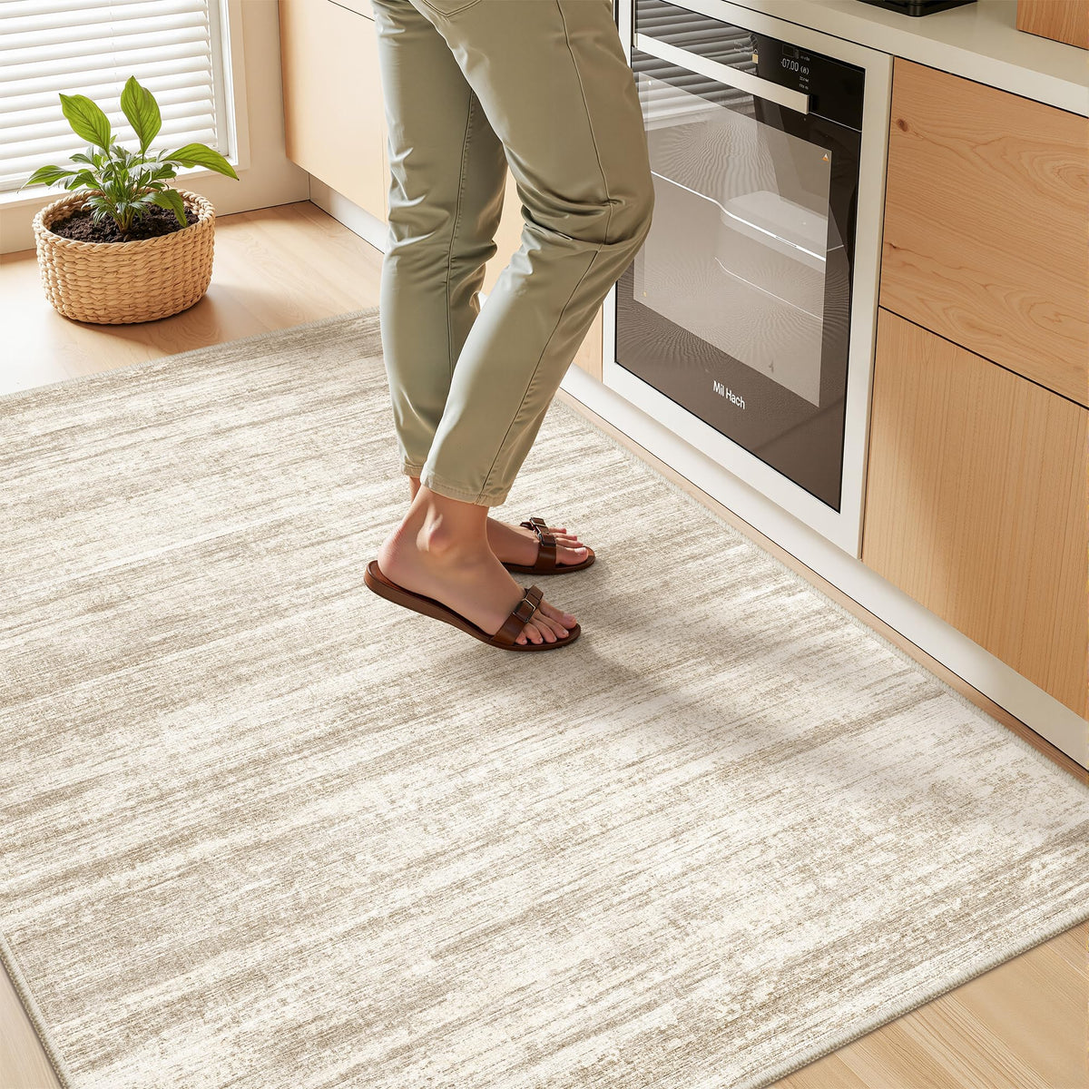 2x8 Runner Rug Non Slip,Washable Hallway Runner Rug,Beige