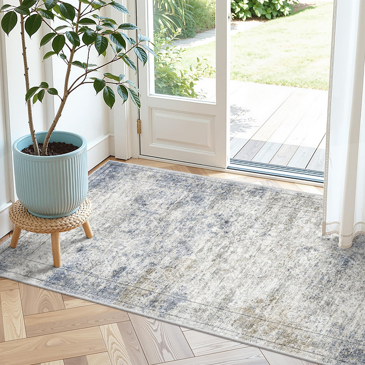 2x8 Runner Rug Non Slip,Washable Hallway Runner Rug,Beige