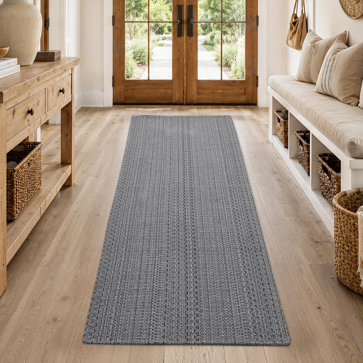 MatEssenz 2x3 Textured Washable Entry Rug, Natural Woven Low-Profile Door Mat with Non-Slip TPR Backing, Brown, for Entryway, Kitchen, Laundry Room