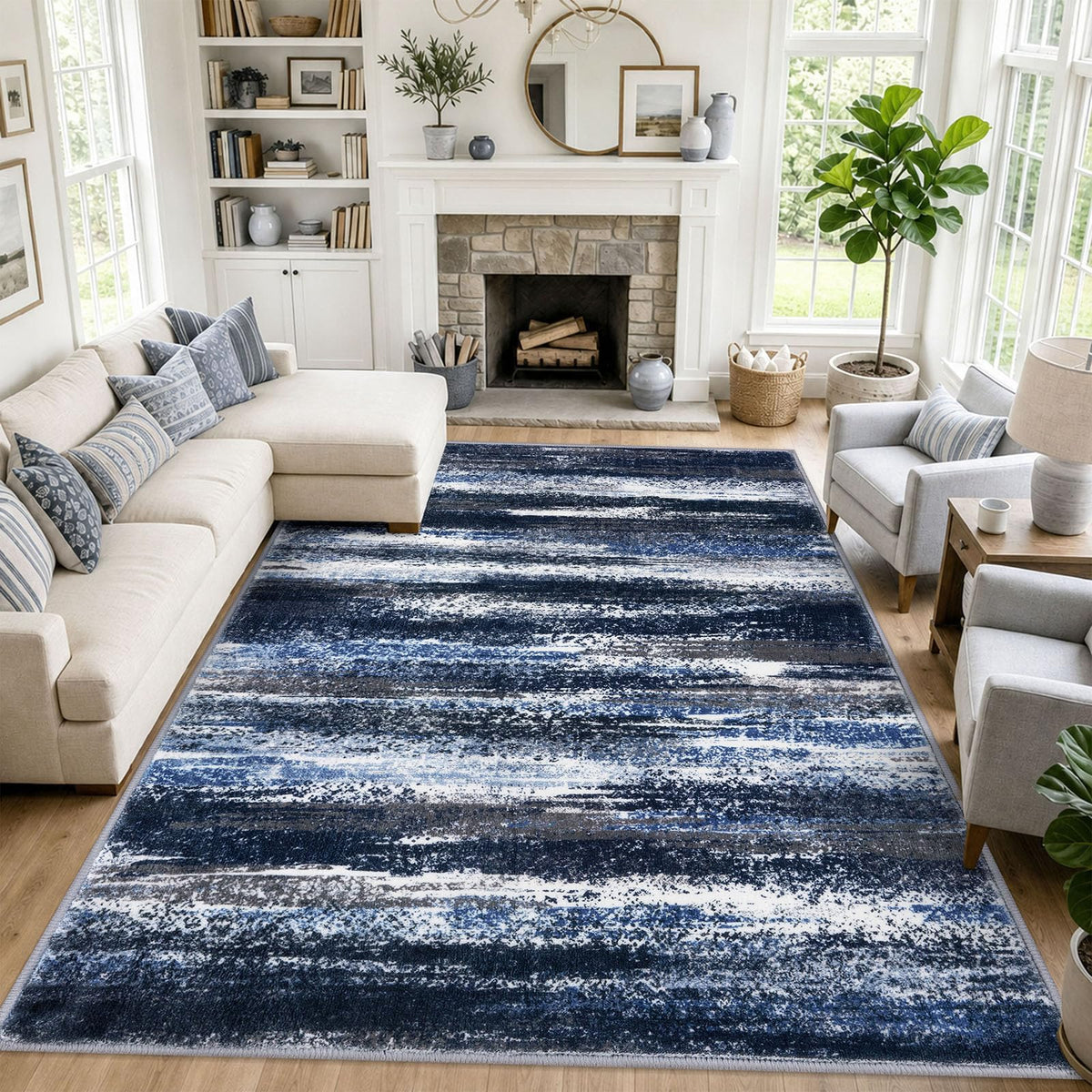 Lansny Abstract Washable 2x6 Runner Rug Non Slip Runners for Hallway