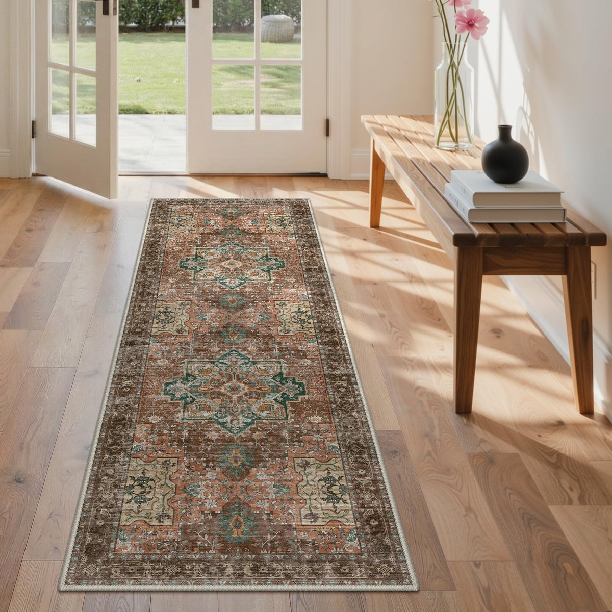 GENIMO 2x5 Washable Runner Rug Non Slip for Hallway, Light Taupe Brown