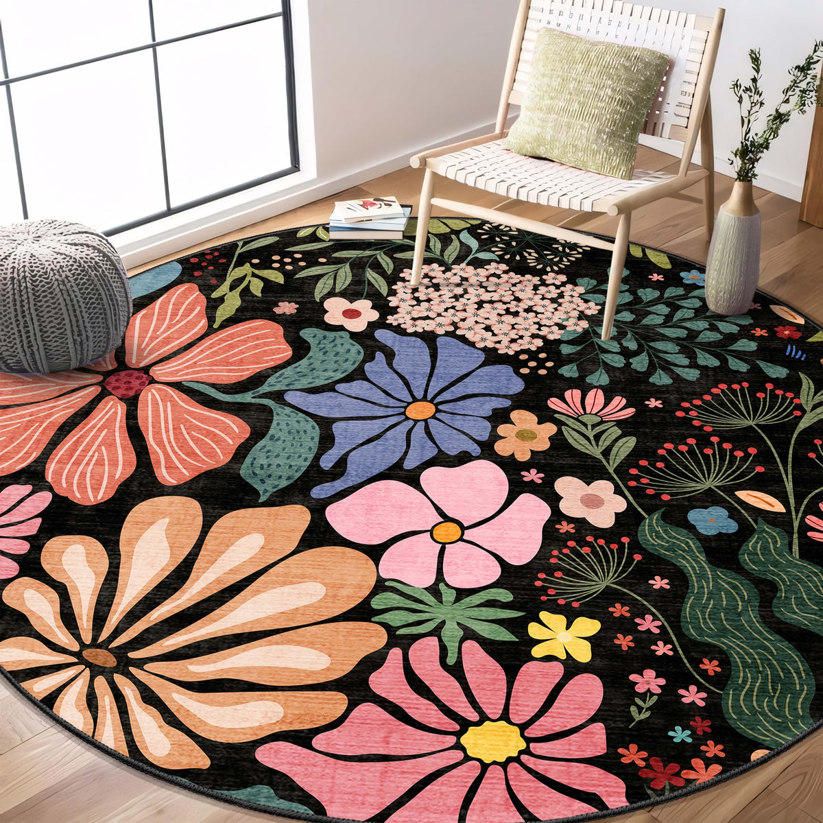 MUJOO Pink Washable 2x6 Runner Rugs Floral Area Rugs Non Slip Low-Pile
