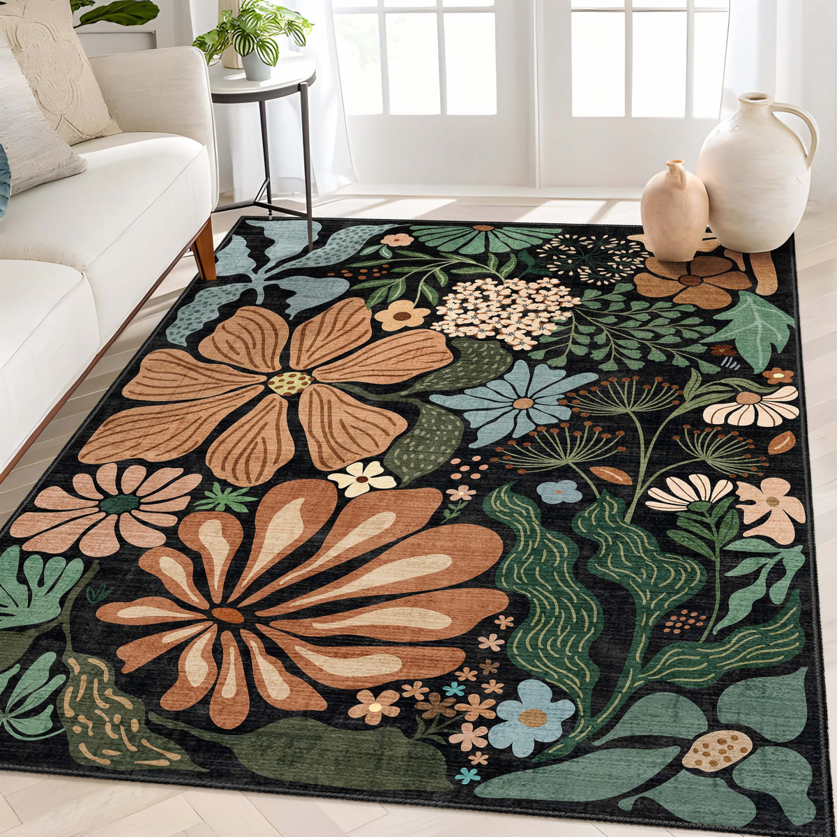 MUJOO Pink Washable 2x6 Runner Rugs Floral Area Rugs Non Slip Low-Pile