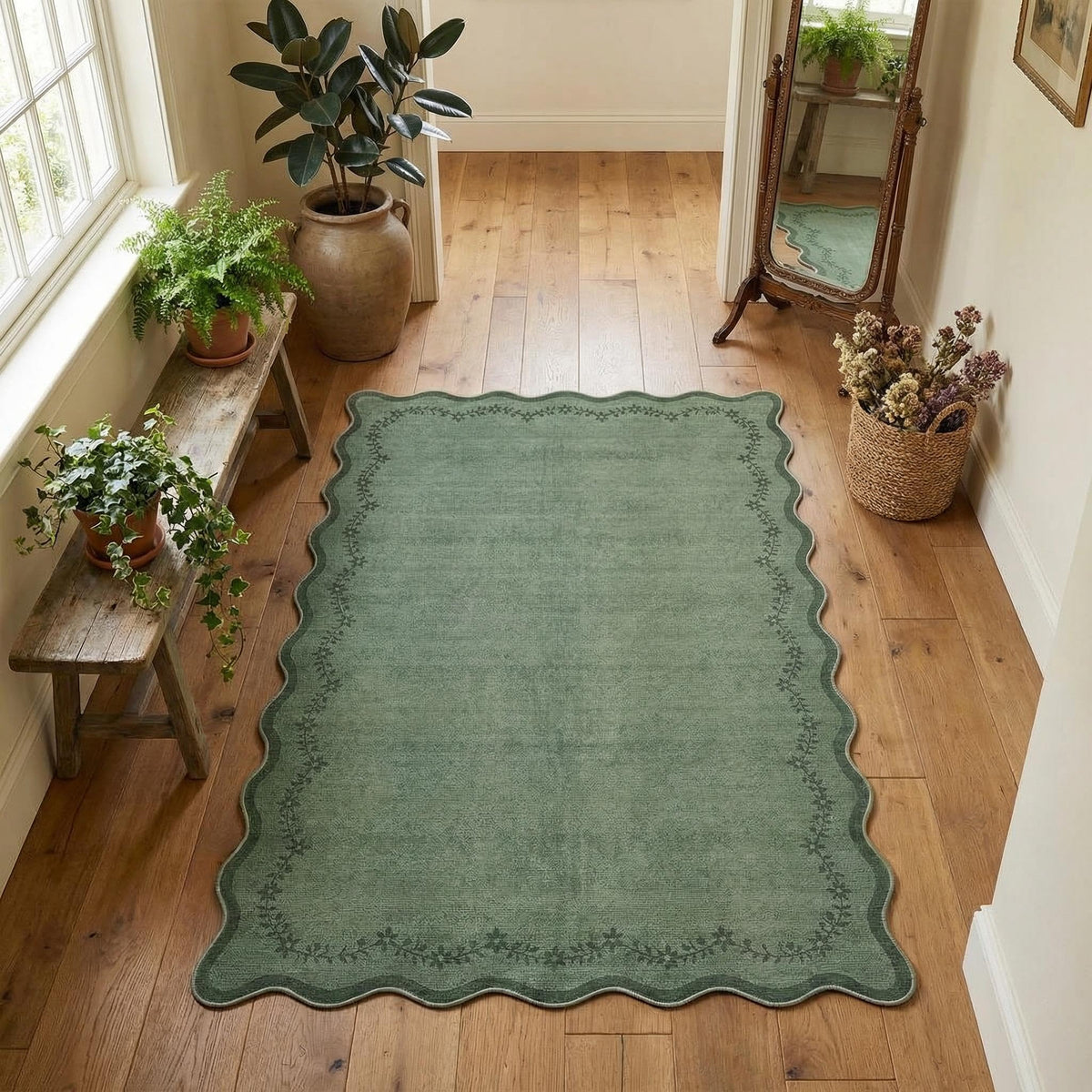 GarveeHome 3x5 Scalloped Washable Area Rug Non Slip Bedroom Entryway Rug