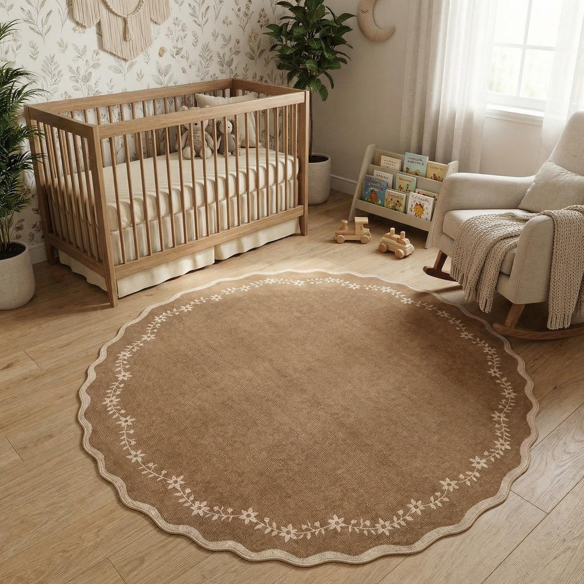 GarveeHome 3x5 Scalloped Washable Area Rug Non Slip Bedroom Entryway Rug