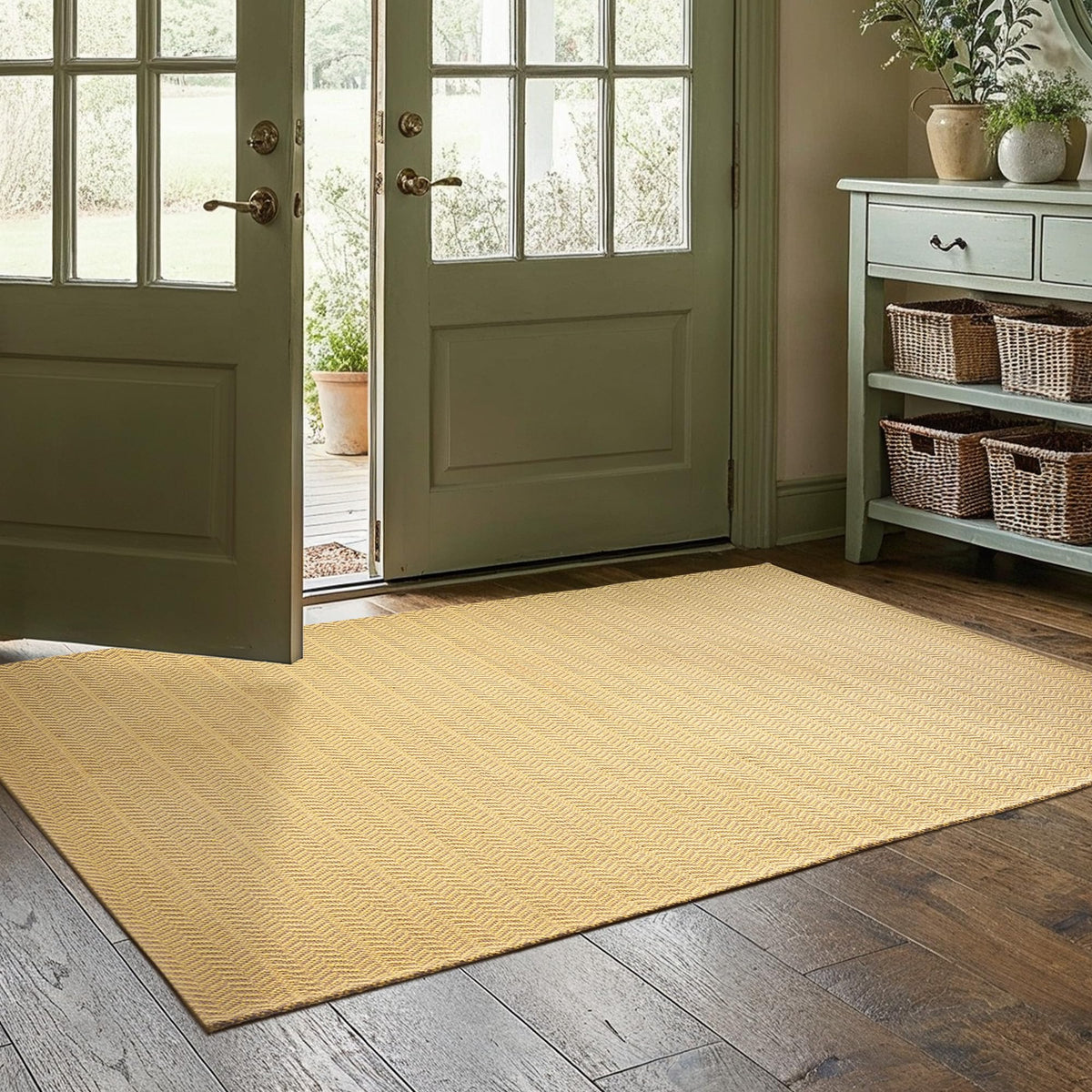 MatEssenz 2x4 ft Faux Linen Accent Rug, Washable Woven Textured Small Area Carpet for Bedside Porch, Slip Resistant Gel Backing Indoor Floor Mat for Bedroom Dorm, Khaki