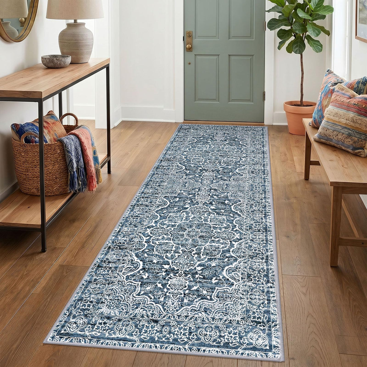 KUTA Entryway Rugs Indoor Washable Small Area Rug 2x3 Blue Entrance Carpet