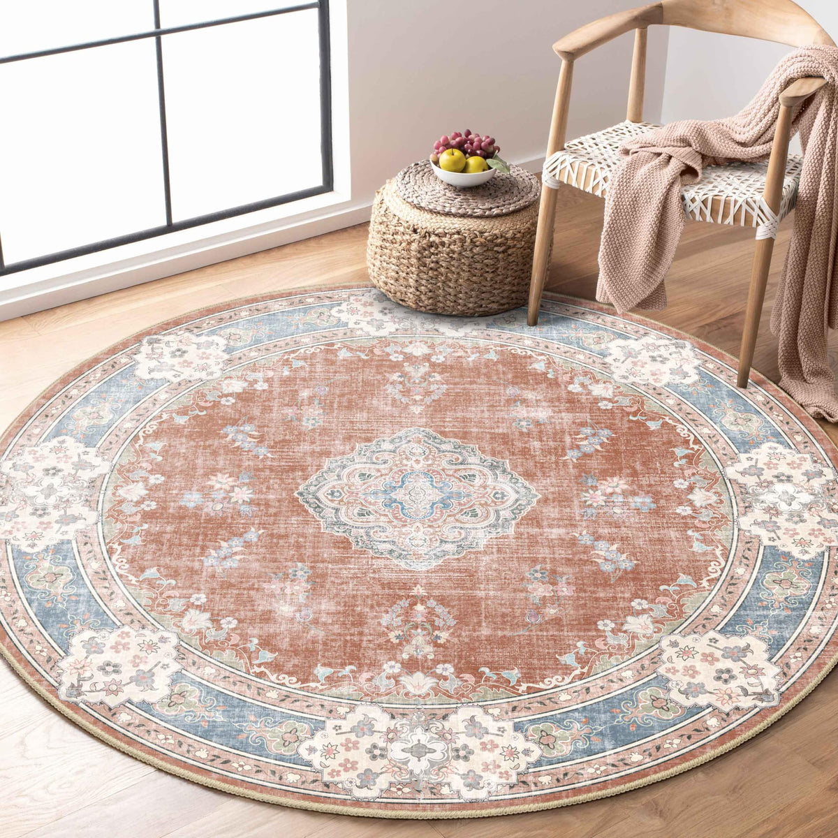 MUJOO Pink Rug 3x5 Washable,Boho Area Rugs Small Non Slip Low-Pile Floral