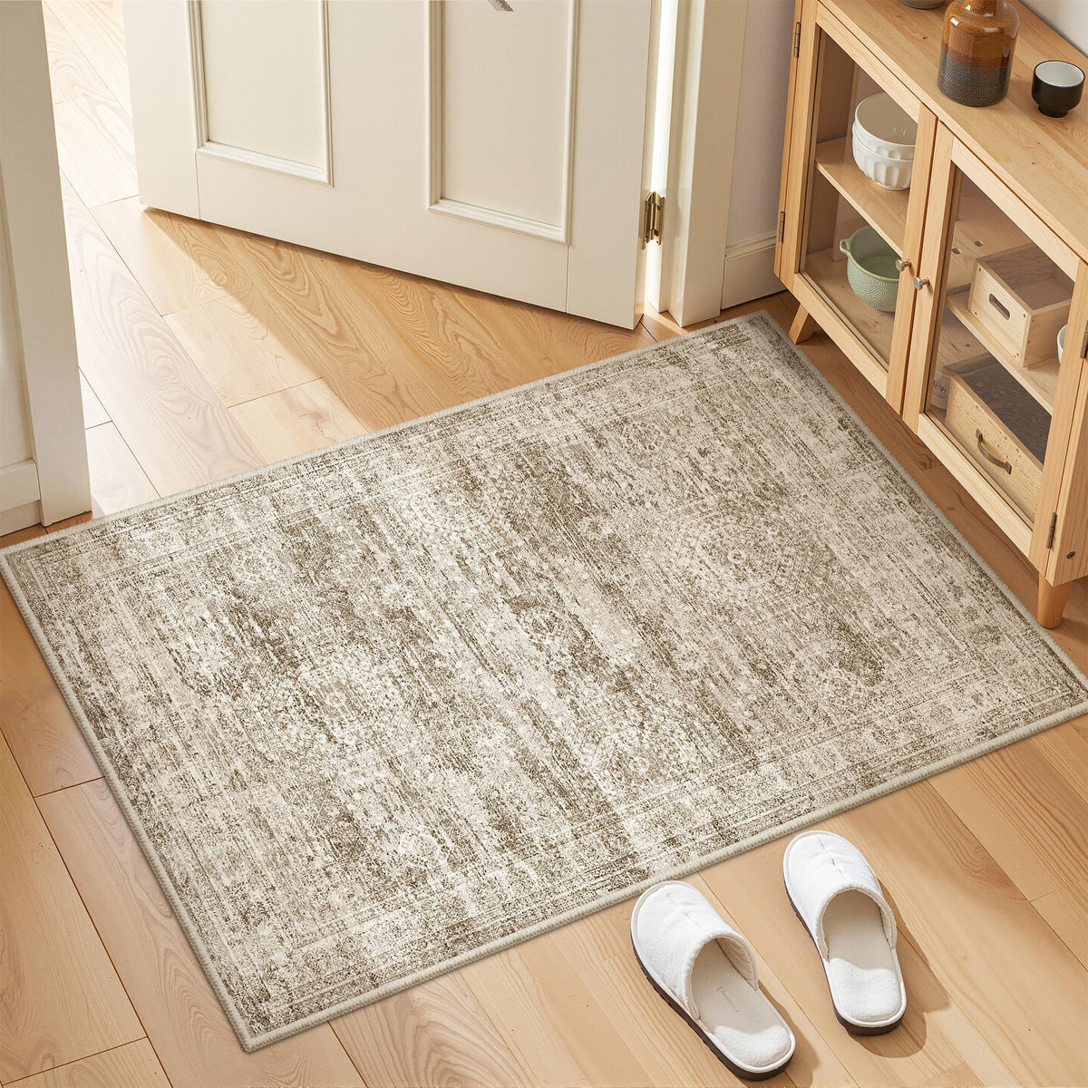 2x8 Runner Rug Non Slip,Washable Hallway Runner Rug,Beige