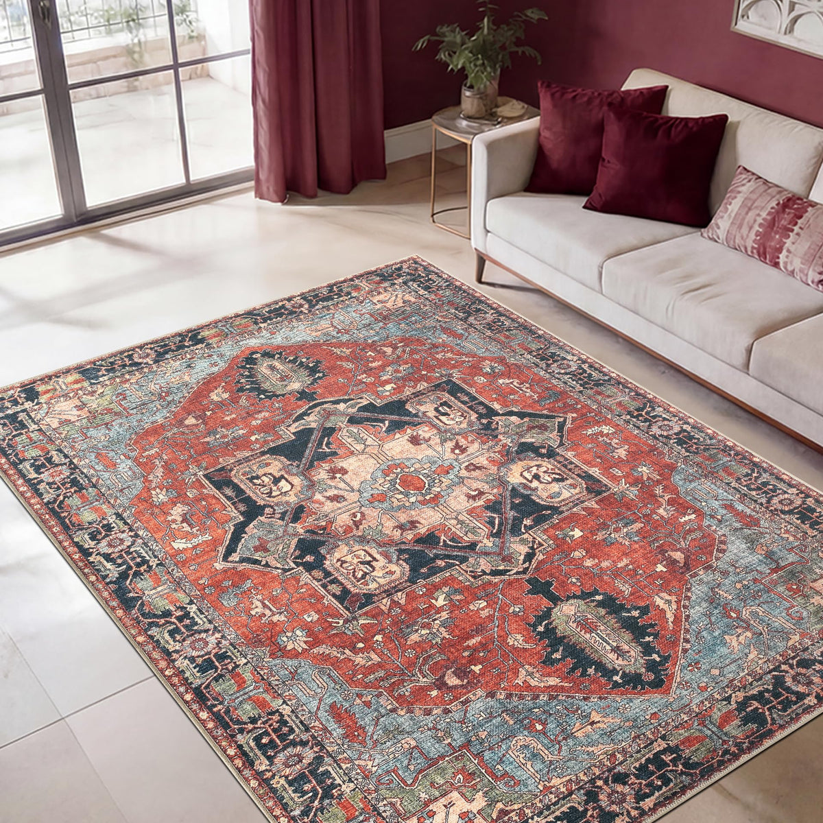 Keen Home Design Vintage Washable Entryway Rug, Non-Slip Low Pile, 2x3