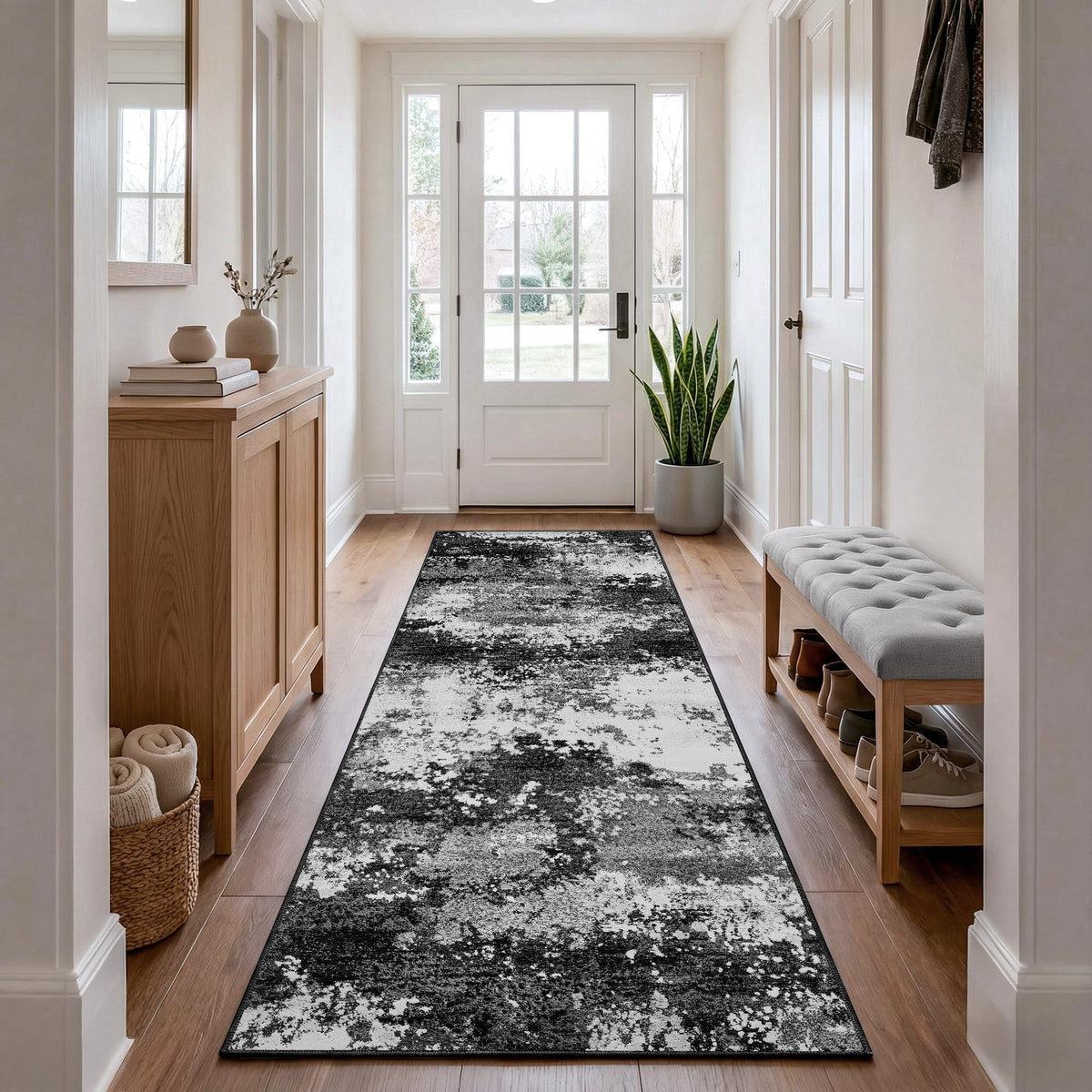 Entryway Rug 2x3 Grey Door Mat Indoor Entrance 24x36, Washable Small Throw Rugs for Kitchen Floor, Entry, Front Door, Bedroom Bedside, Non-Slip Low Pile Stain & Fade Resistant, Abstract Gray