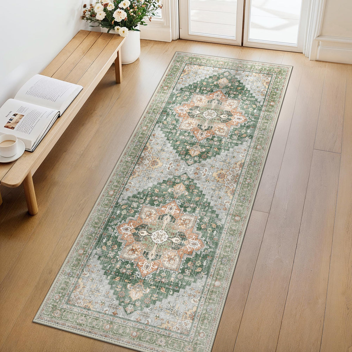 GENIMO 2x5 Washable Runner Rug Non Slip for Hallway, Light Taupe Brown