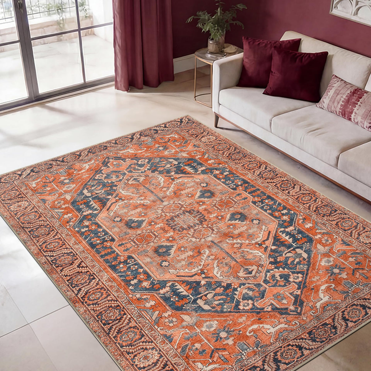 Keen Home Design Vintage Washable Entryway Rug, Non-Slip Low Pile, 2x3