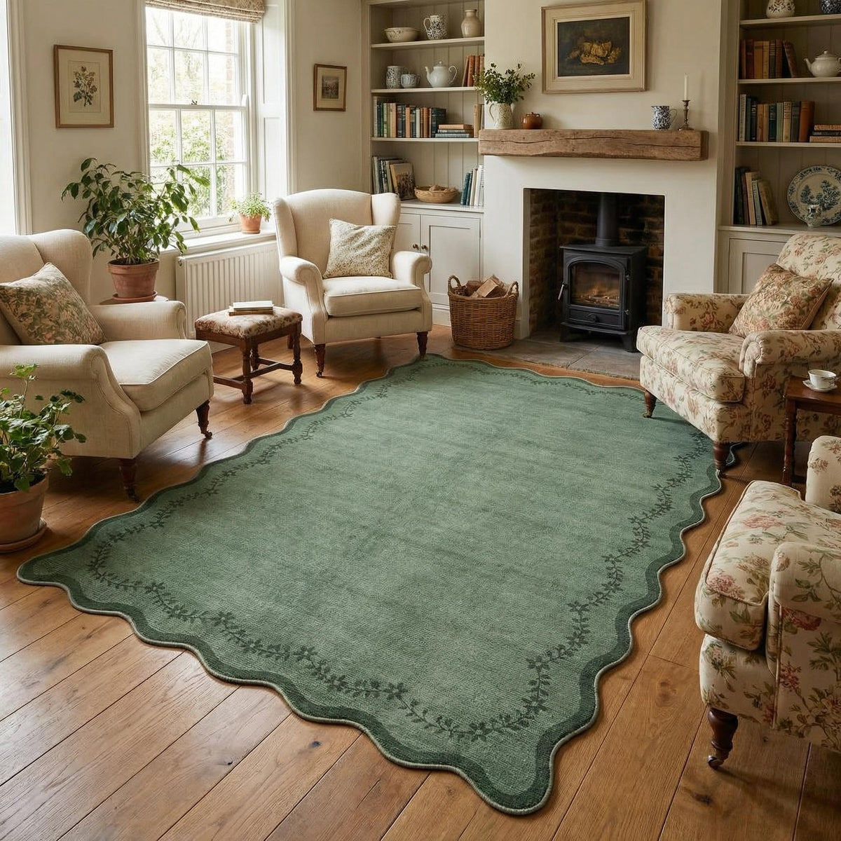 GarveeHome 3x5 Scalloped Washable Area Rug Non Slip Bedroom Entryway Rug
